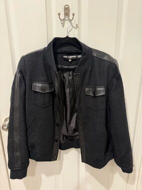 Karl Lagerfeld Black Bomber Jacket with Leather Trim